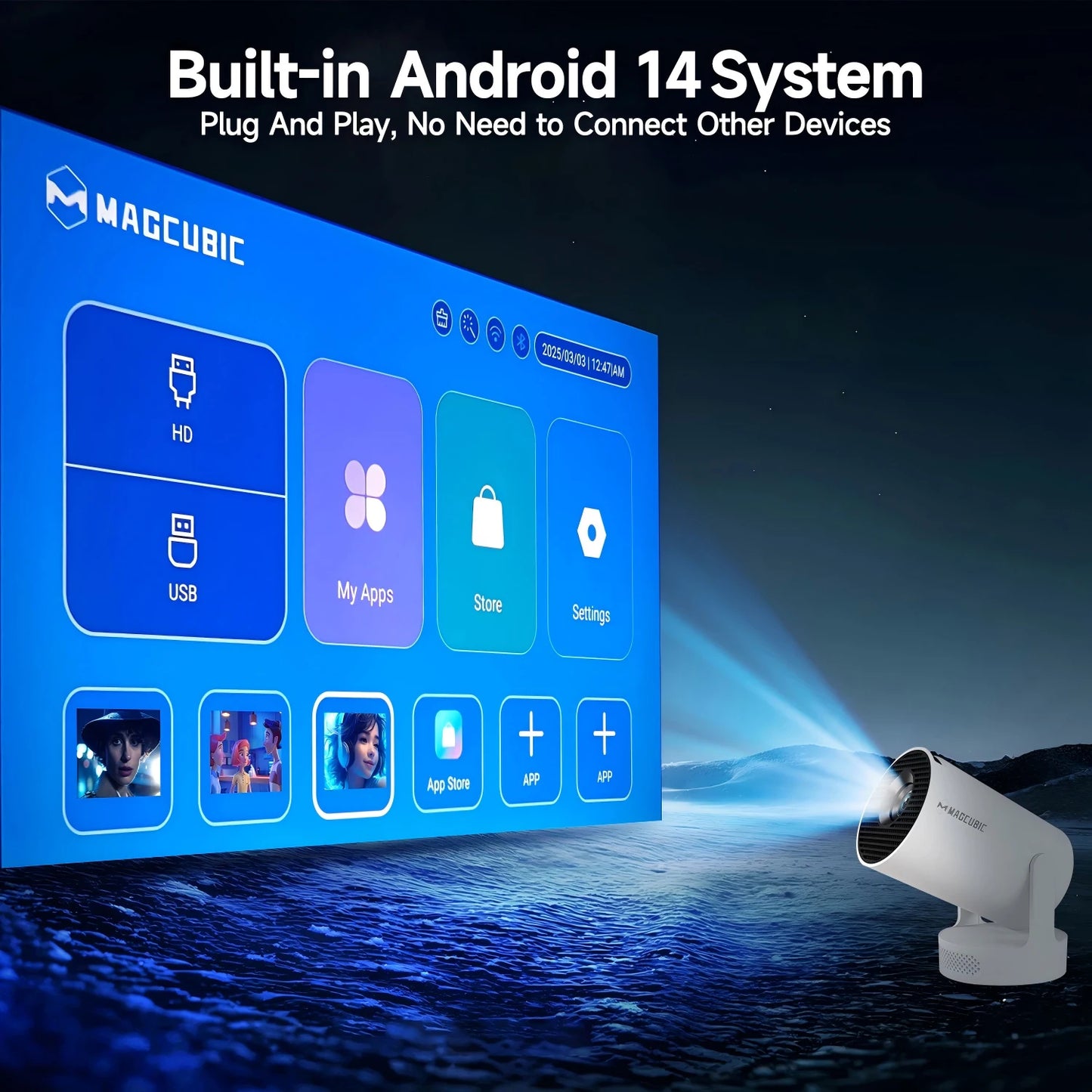 Magicubic HY300 Pro 8K HD – Projetor Android com Wi-Fi Dual, Cinema em Casa